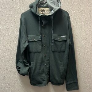 Arbor Collective Olive Jersey hooded snap zip jacket size small